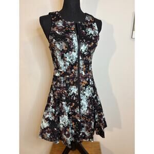 BCBGeneration Sz 4 Brûlée Sleeveless Twill Zipper Abstract Fit&flare Mini Dress